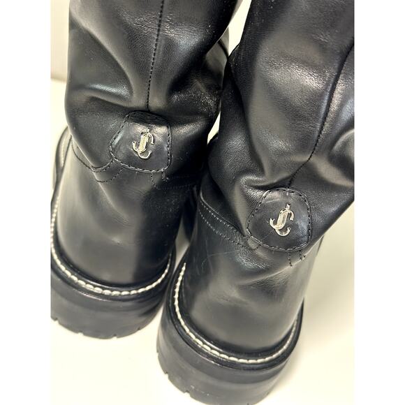 Jimmy Choo Womens Black Leather Shearling Lined Yomi Boots Size 37 Made in Italy - Picture 4 of 9